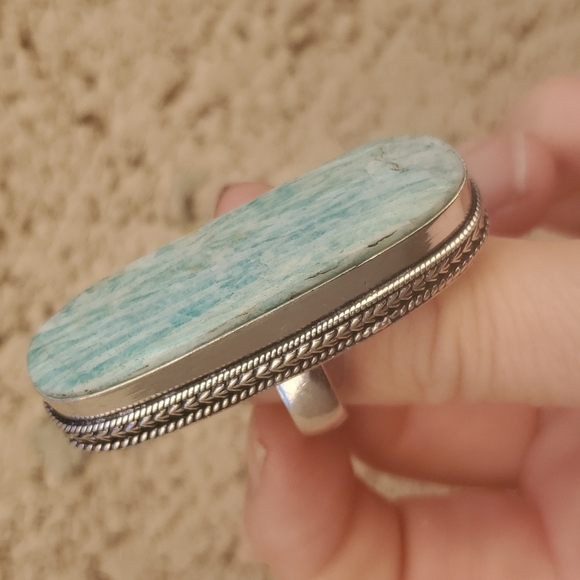 New Huge Amazonite 925 Silver Statement Ring. - Picture 14 of 16